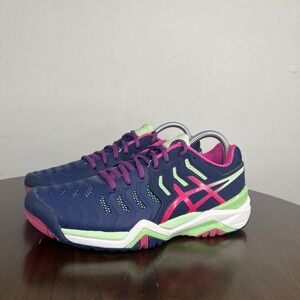 ASICS Gel Resolution 7 Shoes Women's 5.5 Blue Pink Tennis Athletic Sneaker E751Y